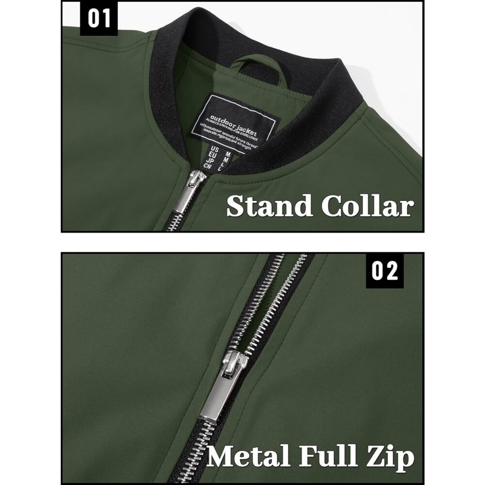 Men's Lightweight Stylish Casual Winter #07 Army Green Bomber Jacket Coats - Picture 6 of 8